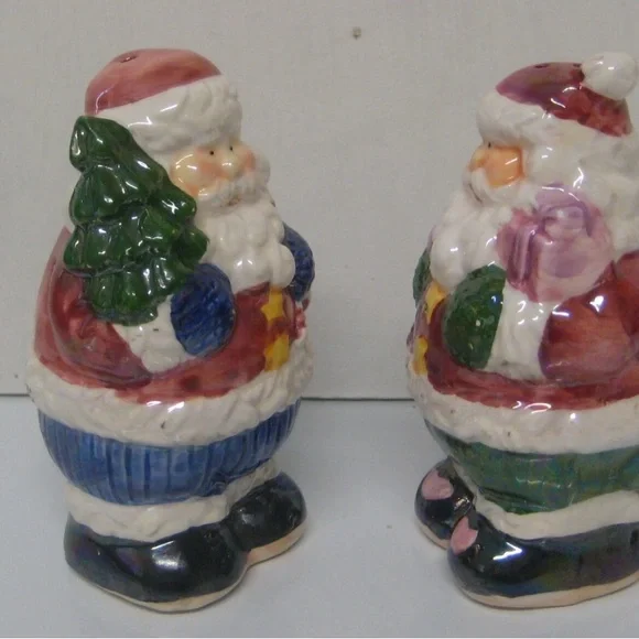 Vintage Colorful Christmas Lusterware Santa Claus Ceramic Salt & Pepper Shakers - Picture 4 of 7